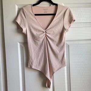 American Eagle Light Pink Ruched Bodysuit